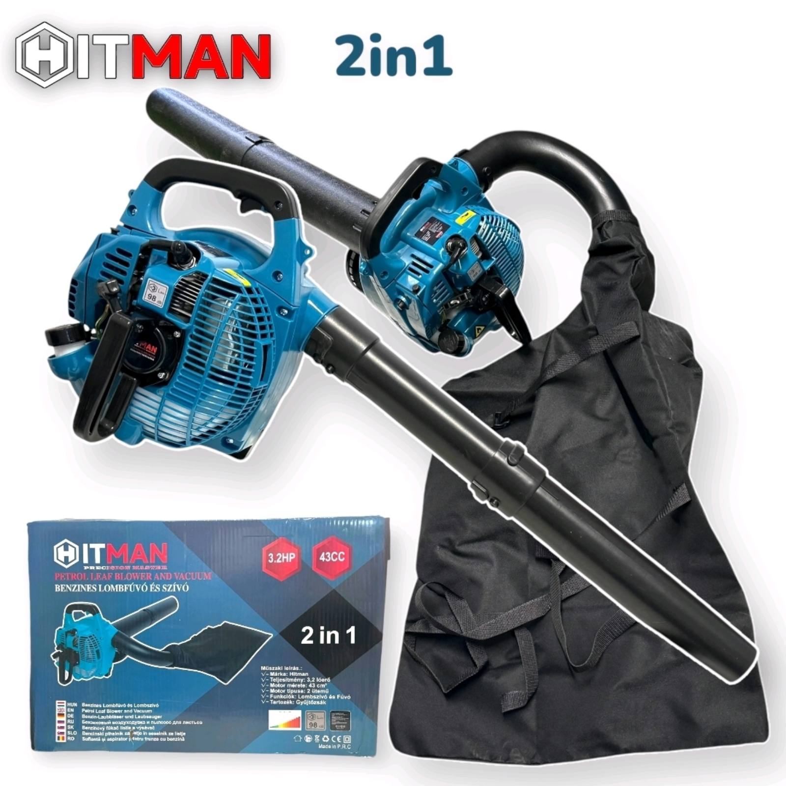 Hitman Motorni Duvač i Usisivač Lišća 2u1 – 3.2 KS sa Metalnom Seckalicom